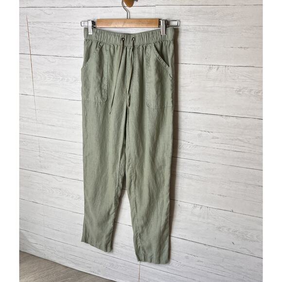 Rachel Roy Pants Womens Size Small Sage Green 100% Linen Drawstring Pockets - Picture 4 of 16
